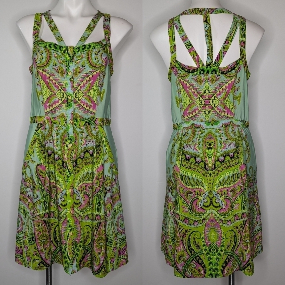 Yoana Barasch green pink paisley kaleidoscope stair knee length dress 8